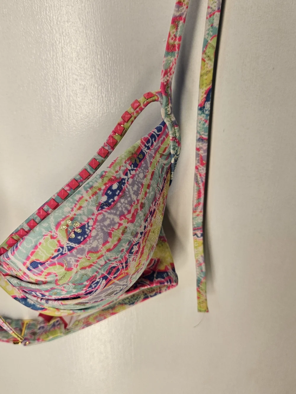 Victoria's Secret 32B Padded Underwire Halter Bikini Top Multicolor Abstract